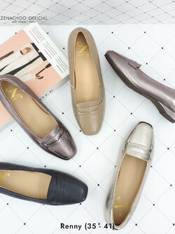 ทรงใหญ่ ลด 1 ไซส์ เปลี่ยนไซส์ได้-ไม่รับคืน Zenachoo รุ่น Renny สูง 1 นิ้ว รองเท้าหนังแกะแท้ หนังนิ่ม พื้นนุ่ม
