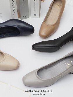 ทรงปกติ สินค้าลดราคา ไม่รับเปลี่ยน คืน Zenachoo รุ่นขายดี Catherine สูง 2 นิ้ว รองเท้าส้นสูงหัวตัด หนังแกะแท้