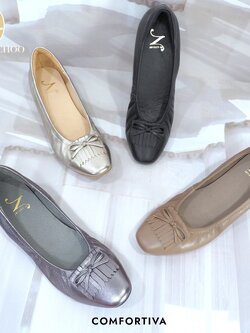 ทรงปกติ เปลี่ยนไซส์ได้-ไม่รับคืน Zenachoo รุ่นขายดี Comfortiva สูง 1นิ้ว รองเท้าหนังแกะแท้