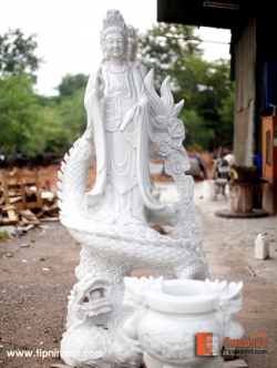 เจ้าแม่กวนอิม ขี่มังกร 2.20 เมตร กวนอิมหินหยกขาว
