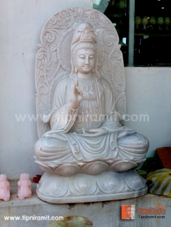 เจ้าแม่กวนอิม หินหยก ปางนั่งบนฐานดอกบัวสูง 1.5 เมตร