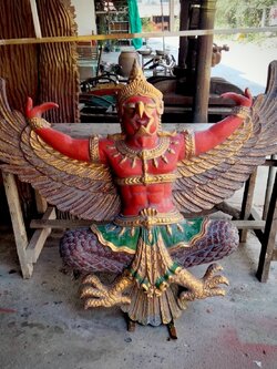 พญาครุฑไม้สัก ขนาด145ซม ครุฑไม้แกะสลัก