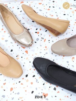 ทรงปกติ เปลี่ยนไซส์ได้ ไม่รับคืน Zenachoo รุ่นขายดี Zoie1 ส้นเตารีดสูง 1นิ้ว รองเท้าหนังแกะแท้