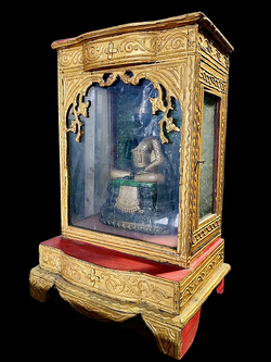 ตู้พระบูชา ตู้ใส่พระบูชาไม้สัก ปิดทอง ตู้กระจกใส่พระบูชา ขนาด5นิ้ว