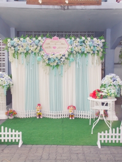 ซุ้มถ่ายภาพงานแต่ง ดอกไม้แห้ง ธีมเขียวมิ้น