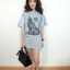 เดรสผ้ายืด/ หรือเสื้อตัวยาว สกีนลาย แขนปักเลื่อมวิ้งค่ะ
