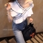 Self portrait One-Shoulder Top เสื้อไหล่ระบายไหล่เดียวเกร๋แบรนด์ดังขลิบขอบด้วยสีคอนทราสใส่สวยชิคมาก