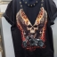 20% เสื้อยืดคอวี ตอกตาไก่ ใส่โช้คคอ สกรีนลายหัวกระโหลกติปีก อินทรี ลายไฟ สไตล์สาวร็อคจัดเต็มค่ะ