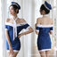 AIR072 ชุดแอร์สีน้ำเงินแบบเดรสปาดไหล่ ทรงสวยเวอร์