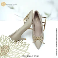 ทรงปกติ เปลี่ยนไซส์ได้-ไม่รับคืน ทรงที่ขายดีที่สุด Zenachoo รุ่น Bow Chain สูง 2 นิ้ว รองเท้าหนังแกะแท้ หนังนิ่ม พื้นนุ่ม
