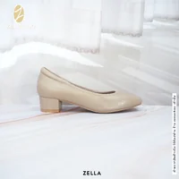 ทรงปกติ เปลี่ยนไซส์ได้-ไม่รับคืน Zenachoo รุ่นขายดี Zella ส้นใหญ่ สูง 1.5นิ้ว รองเท้าหนังแกะแท้