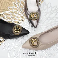 ทรงปกติ เปลี่ยนไซส์ได้-ไม่รับคืน Zenachoo รุ่น Velina ส้นเตารีดสูง 2 นิ้ว หัวแหลม หนังแกะนิ่มทั้งคู่