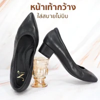 ทรงใหญ่ลด 1 ไซส์ เปลี่ยนไซส์ได้ ไม่รับคืน Zenachoo รุ่น Vanessa1.5 สูง 1 นิ้วครึ่ง รองเท้าหนังแกะแท้หัวแหลม พื้นนุ่ม