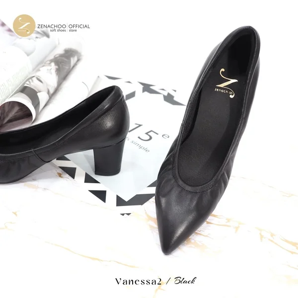 ทรงปกติ เปลี่ยนไซส์ได้-ไม่รับคืน Zenachoo Vanessa2 สี BLack สูง 2 นิ้ว รองเท้าหนังแกะนิ่ม หัวแหลมทรงสวย image 2