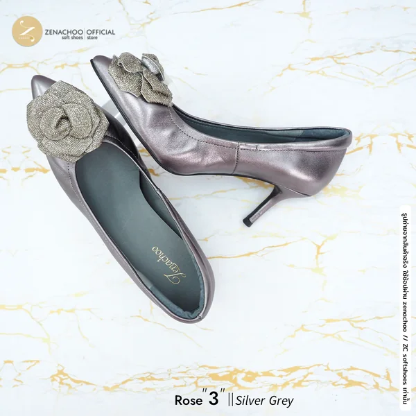 ทรงหัวแหลมที่ใส่สบายที่สุดทรงปกติ เปลี่ยนไซส์ได้-ไม่รับคืน Zenachoo Rose สูง 2&3นิ้ว รองเท้าหนังแกะแท้ ใส่สบายมาก image 3