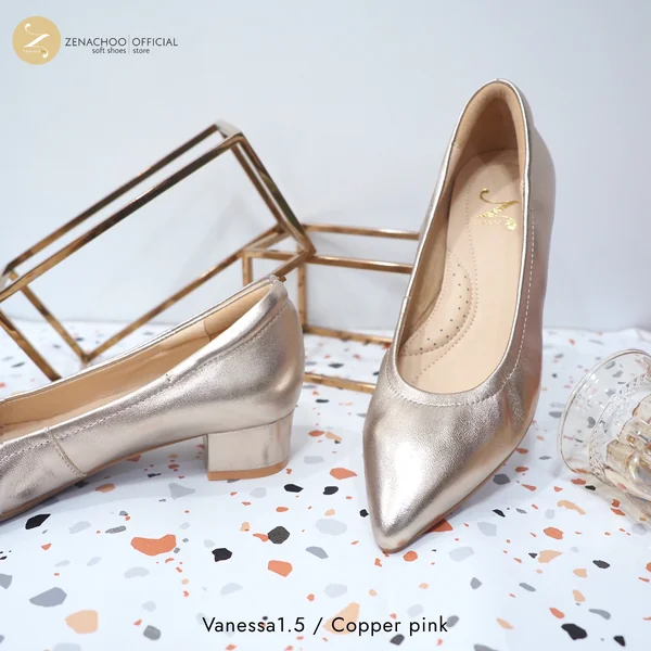 ทรงใหญ่ลด 1 ไซส์ เปลี่ยนไซส์ได้ ไม่รับคืน Zenachoo รุ่น Vanessa1.5 สูง 1 นิ้วครึ่ง รองเท้าหนังแกะแท้หัวแหลม พื้นนุ่ม image 8