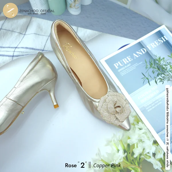 ทรงหัวแหลมที่ใส่สบายที่สุดทรงปกติ เปลี่ยนไซส์ได้-ไม่รับคืน Zenachoo Rose สูง 2&3นิ้ว รองเท้าหนังแกะแท้ ใส่สบายมาก image 8