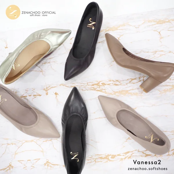 ทรงปกติ เปลี่ยนไซส์ได้-ไม่รับคืน Zenachoo Vanessa2 สี BLack สูง 2 นิ้ว รองเท้าหนังแกะนิ่ม หัวแหลมทรงสวย