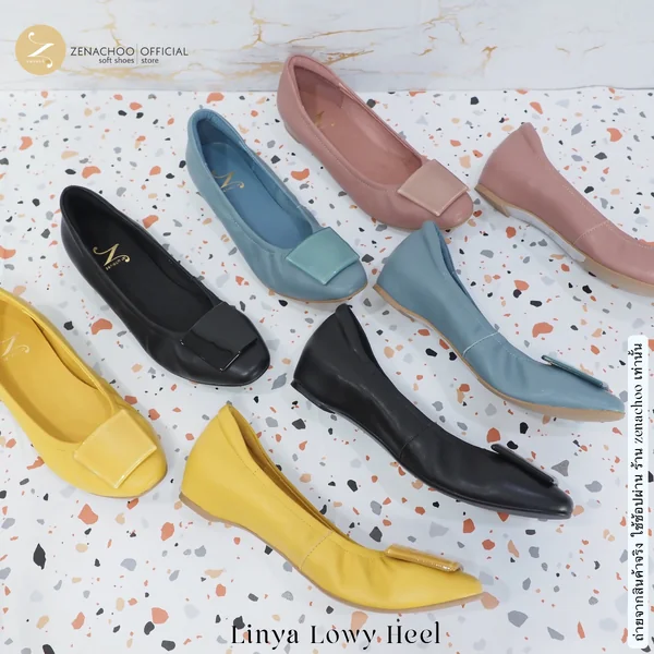 ทรงปกติ:เปลี่ยนไซส์ได้ ไม่รับคืน รุ่นขายดี Zenachoo Linya Lowy heel สูง 1.3 นิ้ว เสริมส้นด้านใน รองเท้าหนังแกะแท้