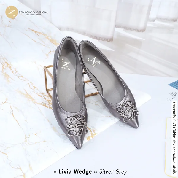 ทรงปกติ เปลี่ยนไซส์ได้-ไม่รับคืน Zenachoo รุ่น Livia Wedge สูง2นิ้ว หนังแกะแท้ ทรงสวยมาก image 4