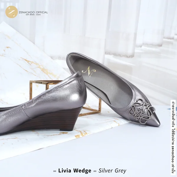 ทรงปกติ เปลี่ยนไซส์ได้-ไม่รับคืน Zenachoo รุ่น Livia Wedge สูง2นิ้ว หนังแกะแท้ ทรงสวยมาก image 5