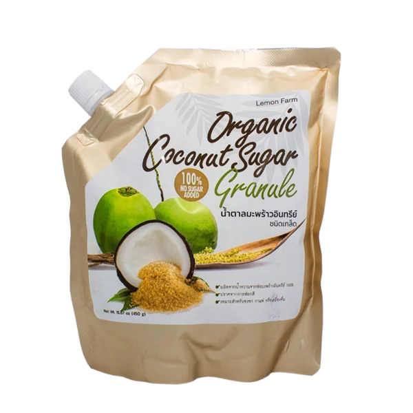น้ำตาลมะพร้าวอินทรีย์ ชนิดเกล็ด Organic Coconut Sugar Lemon Farm 450 กรัม