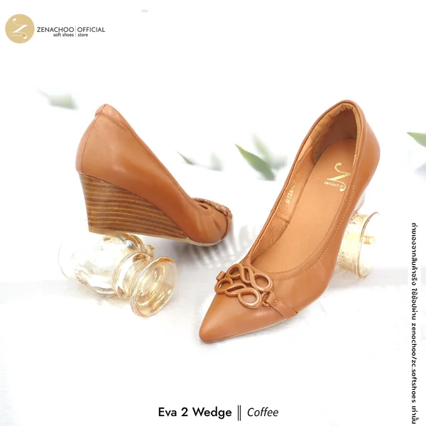 Zenachoo รองเท้าคัชชูหัวแหลมทรง Wedge หนังแกะนิ่ม Eva Wedge ส้นเตารีด สูง 2 นิ้ว ใส่สบาย ทรงปกติ เปลี่ยนไซซ์ได้ ไม่รับคืนสินค้าทุกกรณี image 5