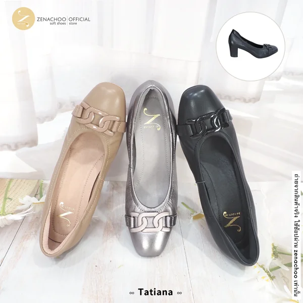 ทรงปกติ เปลี่ยนไซส์ได้-ไม่รับคืน Zenachoo รุ่น Tatiana สูง2นิ้ว หนังแกะแท้ ทรงสวยมาก image 2