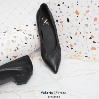 N ทรงปกติ เปลี่ยนไซส์ได้-ไม่รับคืน Zenachoo รุ่นขายดี Velarie1 สูง 1นิ้ว สี Black รองเท้าหัวแหลมหนังแกะแท้ image 2