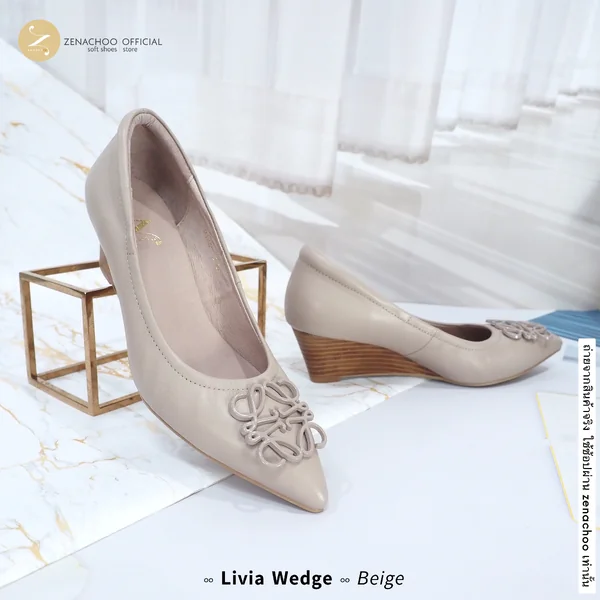 ทรงปกติ เปลี่ยนไซส์ได้-ไม่รับคืน Zenachoo รุ่น Livia Wedge สูง2นิ้ว หนังแกะแท้ ทรงสวยมาก image 3