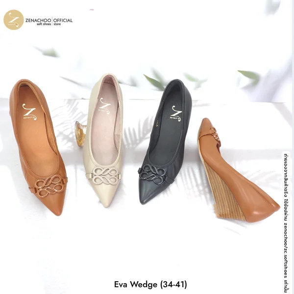 Zenachoo รองเท้าคัชชูหัวแหลมทรง Wedge หนังแกะนิ่ม Eva Wedge ส้นเตารีด สูง 2 นิ้ว ใส่สบาย ทรงปกติ เปลี่ยนไซซ์ได้ ไม่รับคืนสินค้าทุกกรณี image 2