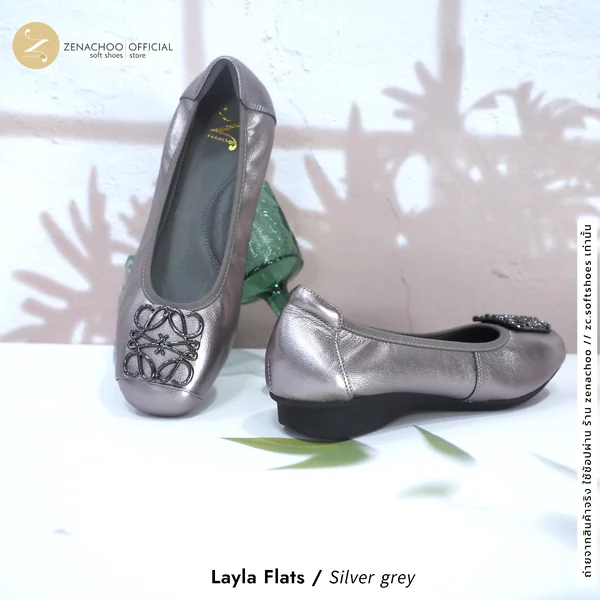 ทรงปกติ:เปลี่ยนไซส์ได้-ไม่รับคืน Zenachoo รุ่น Layla Flats สูง 1นิ้ว รองเท้าหนังแกะแท้ หนังนิ่ม พื้นนุ่ม image 2