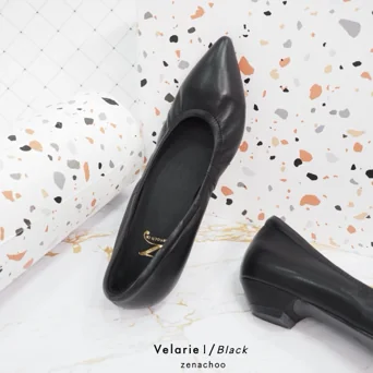 N ทรงปกติ เปลี่ยนไซส์ได้-ไม่รับคืน Zenachoo รุ่นขายดี Velarie1 สูง 1นิ้ว สี Black รองเท้าหัวแหลมหนังแกะแท้ image 3