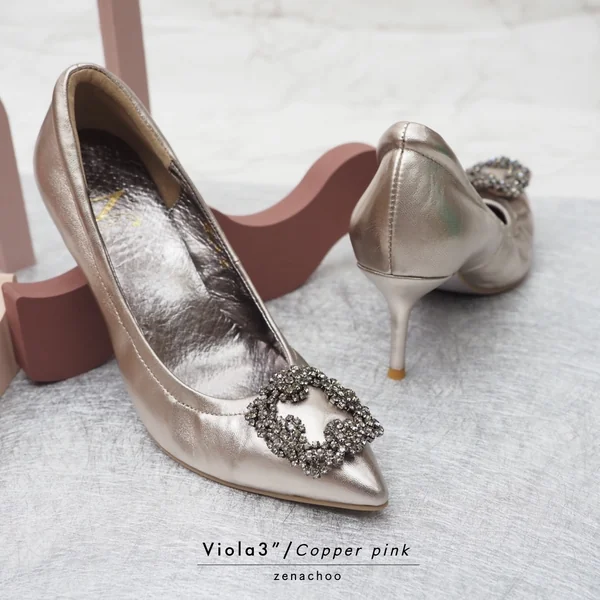 ทรงปกติ เปลี่ยนไซส์ได้ ไม่รับคืน Zenachoo รุ่น Viola3 สูง 3 นิ้ว หนังแกะแท้ หัวแหลมทรงสวย image 2