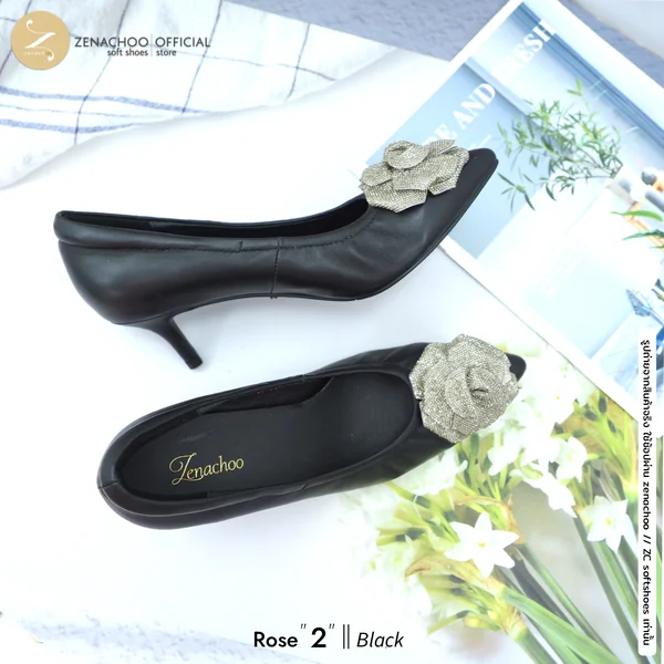 ทรงหัวแหลมที่ใส่สบายที่สุดทรงปกติ เปลี่ยนไซส์ได้-ไม่รับคืน Zenachoo Rose สูง 2&3นิ้ว รองเท้าหนังแกะแท้ ใส่สบายมาก image 4