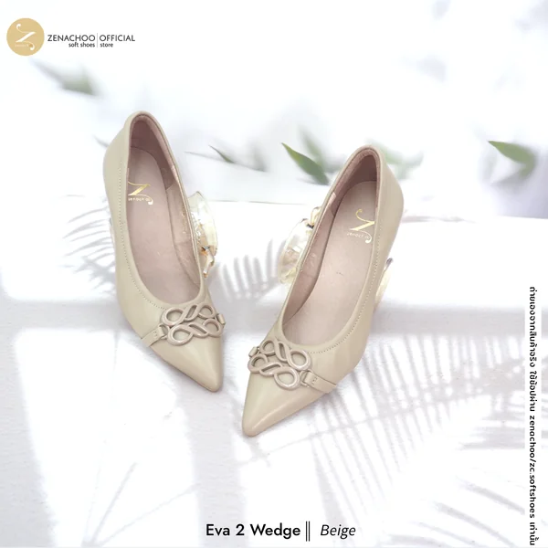 Zenachoo รองเท้าคัชชูหัวแหลมทรง Wedge หนังแกะนิ่ม Eva Wedge ส้นเตารีด สูง 2 นิ้ว ใส่สบาย ทรงปกติ เปลี่ยนไซซ์ได้ ไม่รับคืนสินค้าทุกกรณี image 4