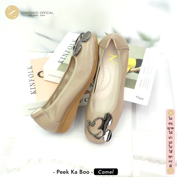 รองเท้าคัทชูหนังแท้ผู้หญิง ZENACHOO Peek-ka-boo รองเท้าแฟลตสุขภาพ ใส่เดินสบาย นุ่ม เบา รองเท้าแฟชั่นผู้หญิง หนังแท้ image 5