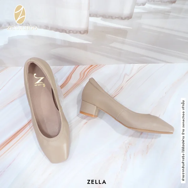 ทรงปกติ เปลี่ยนไซส์ได้-ไม่รับคืน Zenachoo รุ่นขายดี Zella ส้นใหญ่ สูง 1.5นิ้ว รองเท้าหนังแกะแท้ image 4