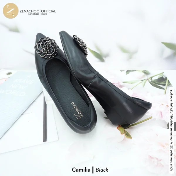 ทรงปกติ เปลี่ยนไซส์ได้-ไม่รับคืน รุ่นขายดี Zenachoo Camilia สูง 1 นิ้ว รองเท้าหนังแกะแท้ หัวแหลมหน้ากว้าง image 6