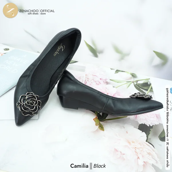 ทรงปกติ เปลี่ยนไซส์ได้-ไม่รับคืน รุ่นขายดี Zenachoo Camilia สูง 1 นิ้ว รองเท้าหนังแกะแท้ หัวแหลมหน้ากว้าง image 3