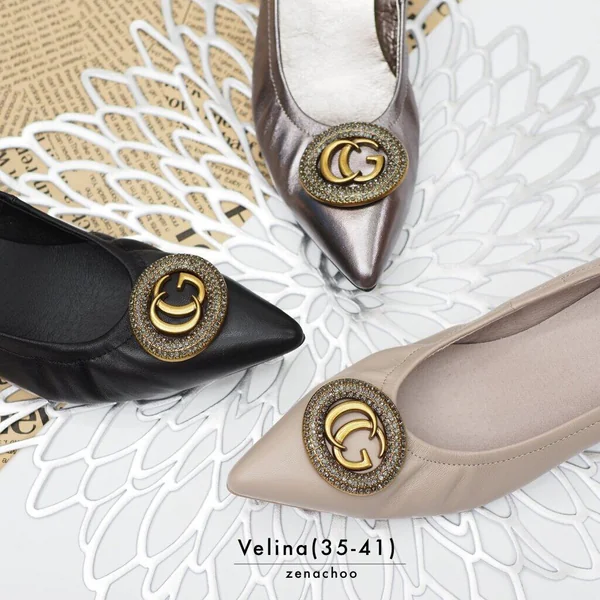 ทรงปกติ เปลี่ยนไซส์ได้-ไม่รับคืน Zenachoo รุ่น Velina ส้นเตารีดสูง 2 นิ้ว หัวแหลม หนังแกะนิ่มทั้งคู่ image 2