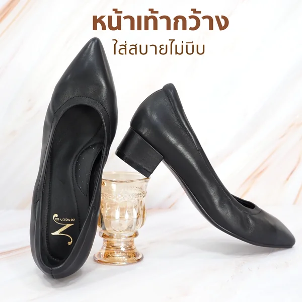 ทรงใหญ่ลด 1 ไซส์ เปลี่ยนไซส์ได้ ไม่รับคืน Zenachoo รุ่น Vanessa1.5 สูง 1 นิ้วครึ่ง รองเท้าหนังแกะแท้หัวแหลม พื้นนุ่ม