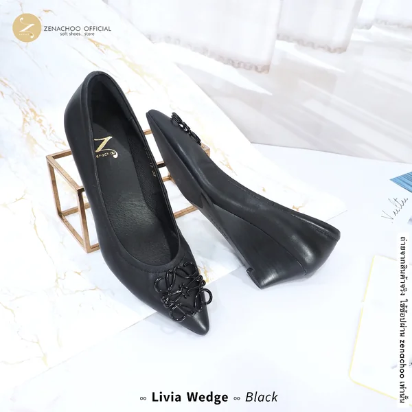 ทรงปกติ เปลี่ยนไซส์ได้-ไม่รับคืน Zenachoo รุ่น Livia Wedge สูง2นิ้ว หนังแกะแท้ ทรงสวยมาก
