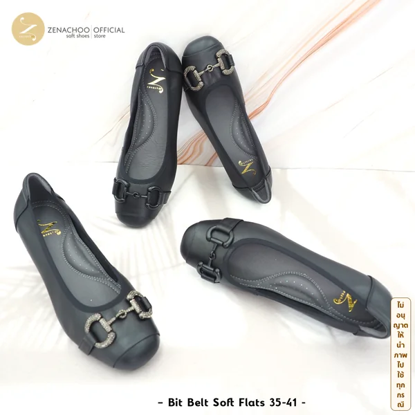 ZENACHOO Bit Belt Comfort Flats รองเท้าผู้หญิงหนังนิ่ม พื้นนุ่ม ซัพพอร์ตอุ้งเท้า ใส่สบาย รองเท้าแฟลต เปลี่ยนไซซ์ได้ ไม่รับคืน