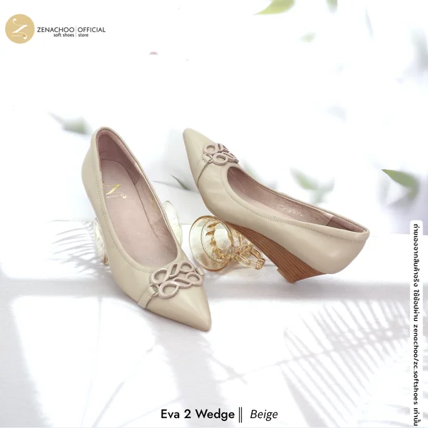 Zenachoo รองเท้าคัชชูหัวแหลมทรง Wedge หนังแกะนิ่ม Eva Wedge ส้นเตารีด สูง 2 นิ้ว ใส่สบาย ทรงปกติ เปลี่ยนไซซ์ได้ ไม่รับคืนสินค้าทุกกรณี image 3