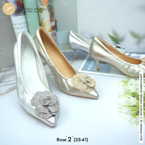 ทรงหัวแหลมที่ใส่สบายที่สุดทรงปกติ เปลี่ยนไซส์ได้-ไม่รับคืน Zenachoo Rose สูง 2&3นิ้ว รองเท้าหนังแกะแท้ ใส่สบายมาก image 2